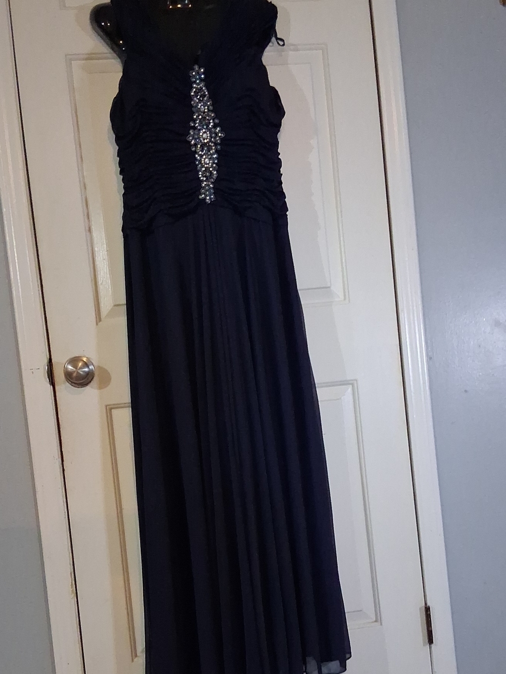 Cachet Navy Blue Beaded Prom Dress